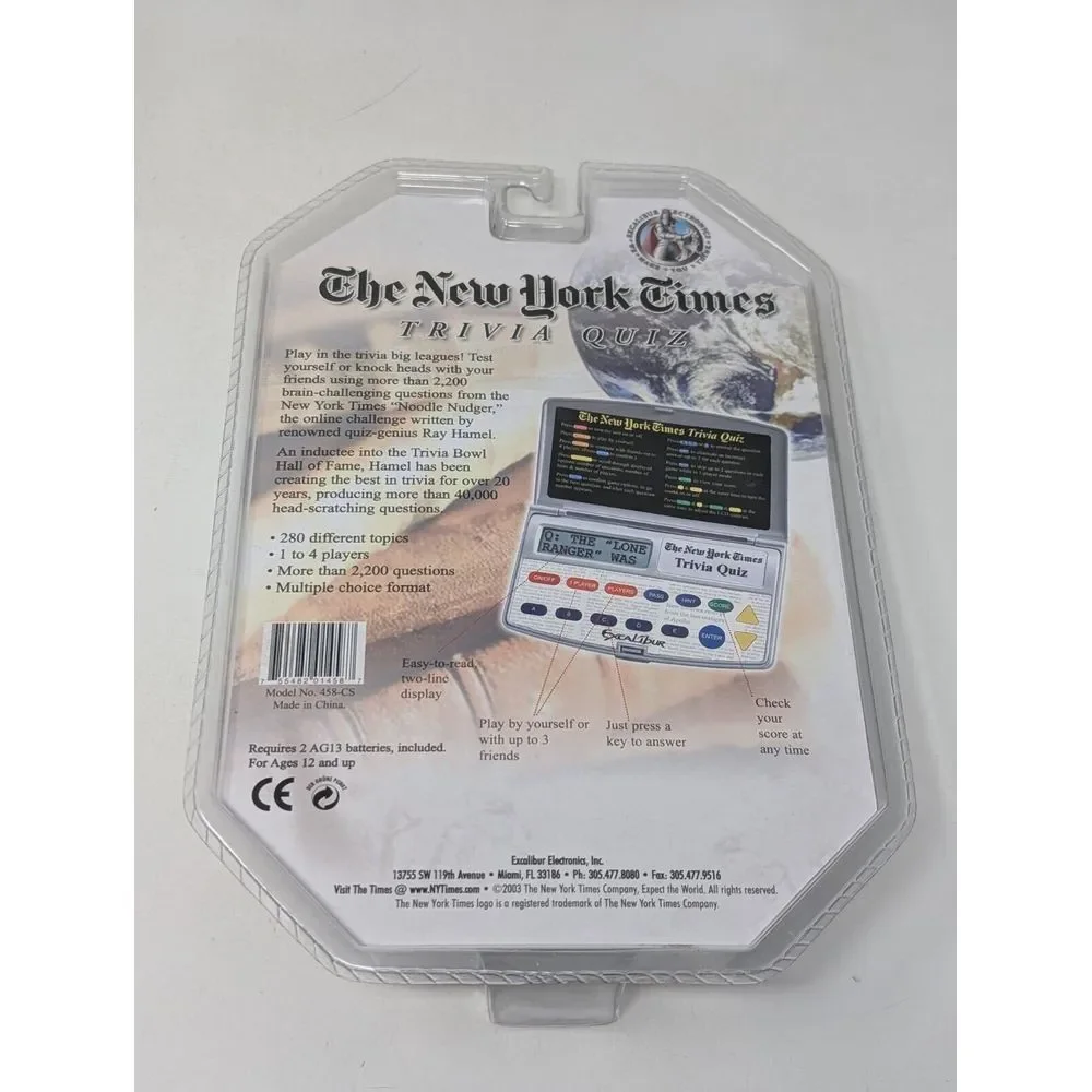New York Times Trivia Quiz Excalibur Electronic Digital Handheld Game 2003‎